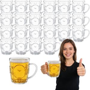 image24 Pcs 8 oz Plastic Beer Mugs with Handles Dimpled Steins Clear Small Beer Glasses Reusable Mini Mugs for Picnic BBQ Party Festival Event Oktoberfest Decorations