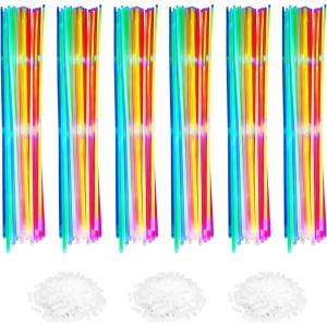 image400 Pcs 22 Inch Glow Necklaces Sticks Bulk with 500 Connectors Glow in the Dark Party Neon Supplies Light up Sticks for Wedding Birthday Raves Festivals Carnival Favors