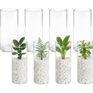 image8 Pcs 10 Inch Plastic Clear Cylinder Vase Acrylic Clear Flower Vase Opening Round Centerpiece for Wedding Party Home Decorations