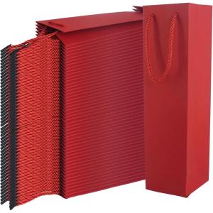 imageCONEHOY 82 Pcs Wine Bags Bulk with Handles 37 x 35 x 14 Inch Sturdy Red Paper Luxury Wine Bag for Retail Alcohol Champagne Gifts Party Favor Business Gift Wrap