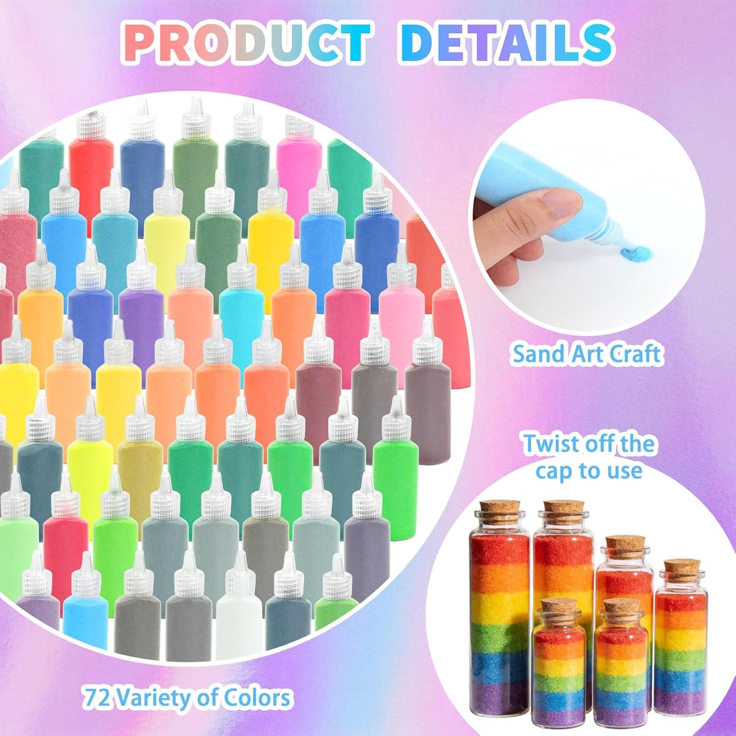 imageCONEHOY 72 Pcs 125 oz Sand Art Bottle Kits with 72 Colors Sand and Bottle DIY Crafty Glass Vase for Rangoli Art Painting Wedding Decoration