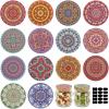 image14 Pcs Yogurt Jar Lids with Silicone Sealing Rings and 14 Bottle Label 264 Inches Reusable Bamboo Wooden Mandala Pattern Lids for Coffee Bean Spice Cookie Jars