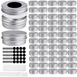 image210 Pcs 1 oz Metal Tins Aluminum Containers with 5 Markers 10 Label Stickers and 100 Shrink Wraps Screw Top Round Tin Cans with Lids for DIY Salves Candles Wax Lip Balm Cosmetic
