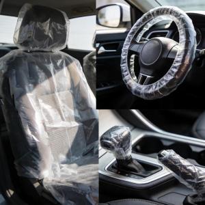 image300 Pcs Disposable Car Seat Covers Clear Plastic Car Seat Covers Protector Includes Gear Selector Handbrake and Wheel for Bus Truck Auto Accessories