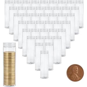 image42 Pcs Coin Storage Tube with Screw On Caps Long Term Coin Storage Tube Plastic Cent Holders for Collection Supplies Bank Rolls