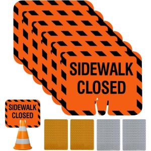 image6 Pcs Plastic Sidewalk Closed Sign Bulk 104 x 126 x 005 inch Top Road Warning Signs with Reflective Stickers for Traffic Cones Outdoor Barricade Construction Caution