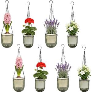 image8 Pcs Self Watering Hanging Planters with 3 Hooks Drainage Holes 65 45 Self Watering Plant Baskets Hanging Flower Pots for Outdoor Indoor Gift Home Gray