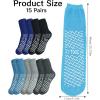 image15 Pairs Non Slip Hospital Socks Extra Wide Single Tread Slipper Socks with Grips for Seniors Patient Women Men