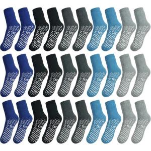 image15 Pairs Non Slip Hospital Socks Extra Wide Single Tread Slipper Socks with Grips for Seniors Patient Women Men