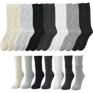 image7 Pairs Winter Knee High Boot Socks Bulk Women Warm Ribbed Long Knit Slouchy Tall Boot Socks for Women Girls