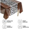 image14 Pcs 54 x 108 Inch Cow Print Table Cloth Highland Rustic Plastic Tablecloth My First Rodeo Decor Western Table Cloth for Cowboy Cowgirl Animal Party Christmas FarmDark Khaki Pattern
