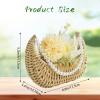 image2 Pcs Rattan Flower Girl Basket Light Brown Small Half Moon Wicker Basket with Pearl Handle and Ribbon for Flower Girl Wedding Garden Picnic Home Decor and Storage