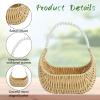 image2 Pcs Rattan Flower Girl Basket Light Brown Small Half Moon Wicker Basket with Pearl Handle and Ribbon for Flower Girl Wedding Garden Picnic Home Decor and Storage