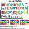 image3 Pcs Over The Door Hanging Classroom Headphone Storage Organizer with Digital Stickers and 3 Pcs Headphone Storage Cards 45 PVC Clear Organizer Holder Pockets for Library Door Hanger