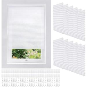 image13 Pack Filtering Temporary Blinds with 26 Clips and 26 Velcro 35 x 71 Inch White Self Adhesive Window Shade Cordless Pleated Light Filtering Fabric Shade Easy to Cut and Install for Windows