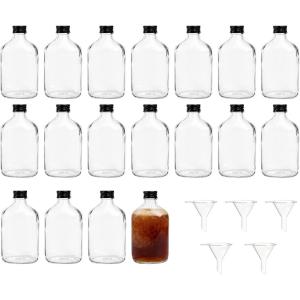 image18 Pcs Clear Glass Bottles Small Champagne Container with Caps Empty Alcohol Shot Bottling Mini Glass Flask Liquor Bottles for Oil Beverages Beer Wine Liquor Drinks 200 ml 68oz