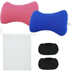 image2 Pcs Microbead Neck Pillow with Eye Masks and Bag 15 x 8 x 47 Inch Comfortable Support Bolster Soft Cushion Bone Headrest for Adults Back Home Sofa Bed Sleeping Travel Pink Blue