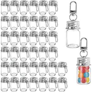 image40 Pcs 7ml Small Glass Bottle Keychain with Aluminum Lid Message Potion Bottles Tiny Glass Wishing Jars Bulk Mini Seasoning Bottles Keychain for DIY Home Crafts Travel Gifts Wedding Favors