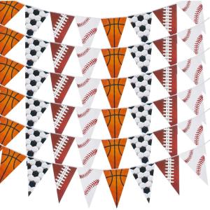 image6 Pcs 59 Ft Sport Party Decorations Preassembled Football Basketball Triangle Flag Banner Pennant Bunting Garland for Birthday Party Supplies Sport Theme Decorations Baseball Soccer