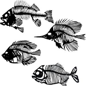 imageCONEHOY 4 Pcs Metal Wall Art Fish Sculpture Nautical Style Art Decor Black Hanging Metal Fish Bone Rustic Wall Decor for Home Living Room Bedroom Bathroom Office Window Indoor Outdoor