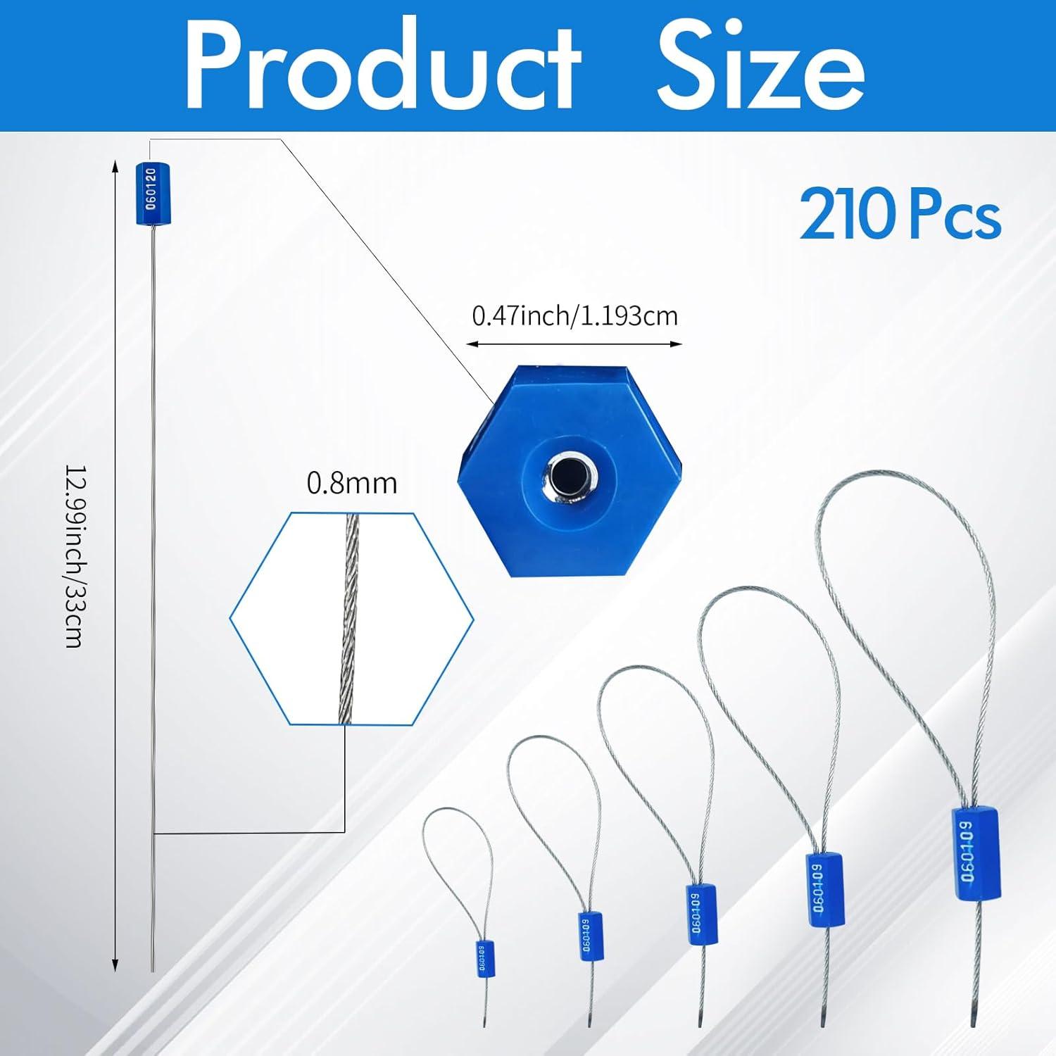 image210 Pcs Steel Security Cable Seals 13 Inch Disposable Blue Self Locking Numbered Tags Metal Numbered AntiTamper Shipping Seal for Truck Cargo Trailer Container Trailers