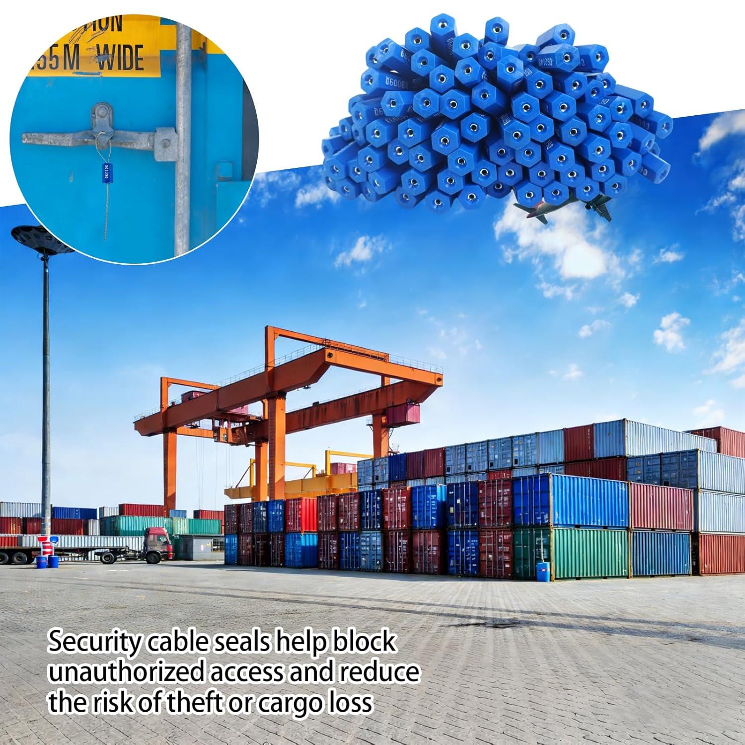image210 Pcs Steel Security Cable Seals 13 Inch Disposable Blue Self Locking Numbered Tags Metal Numbered AntiTamper Shipping Seal for Truck Cargo Trailer Container Trailers