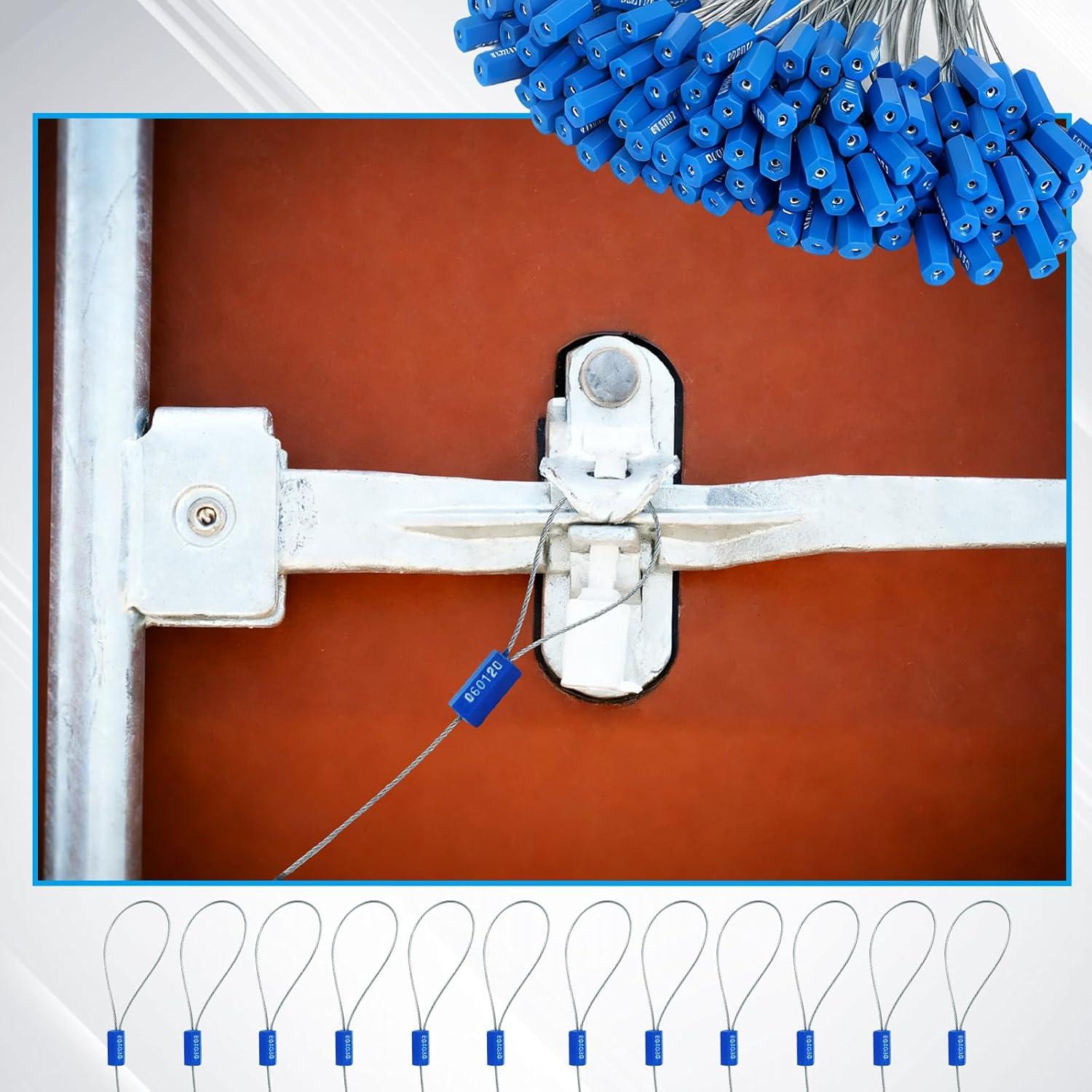 image210 Pcs Steel Security Cable Seals 13 Inch Disposable Blue Self Locking Numbered Tags Metal Numbered AntiTamper Shipping Seal for Truck Cargo Trailer Container Trailers