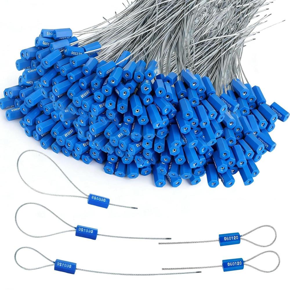 image210 Pcs Steel Security Cable Seals 13 Inch Disposable Blue Self Locking Numbered Tags Metal Numbered AntiTamper Shipping Seal for Truck Cargo Trailer Container Trailers