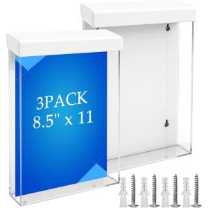 image3 Pcs Outdoor Brochure Holder with Lid 85 x 116 Inch Clear Real Estate Brochure Box Holder Waterproof Acrylic Wall Mount Literature Box Dispenser for Pamphlet Document Display White