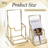 image:image3 Pcs 4 Inches Gold Glass Brochure Holder with Business Name Card Holder Trifold Pamphlet Stand Countertop Literature Flyer Brochure Displayfor Menu Booklets Journals Display Magazine