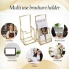 image:image3 Pcs 4 Inches Gold Glass Brochure Holder with Business Name Card Holder Trifold Pamphlet Stand Countertop Literature Flyer Brochure Displayfor Menu Booklets Journals Display Magazine