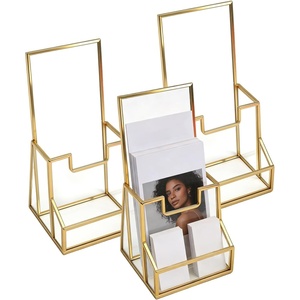 image:image3 Pcs 4 Inches Gold Glass Brochure Holder with Business Name Card Holder Trifold Pamphlet Stand Countertop Literature Flyer Brochure Displayfor Menu Booklets Journals Display Magazine